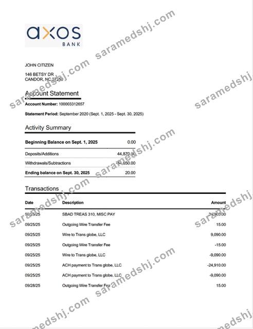USA Axos Bank account statement Word and PDF template